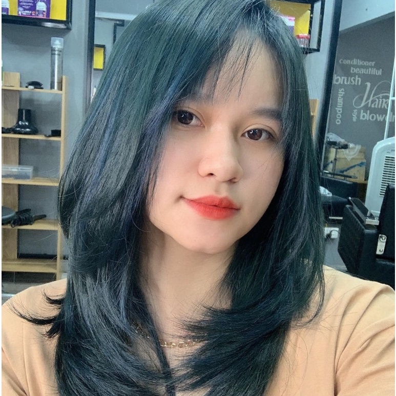 Thuốc nhuộm tóc xanh rêu đá, màu nhuộm xanh rêu đá không tẩy, lên từ nền đen, tặng kèm găng tay và trợ nhuộm siêu dưỡng