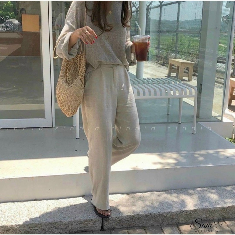 Quần ống suông đũi linen dáng dài