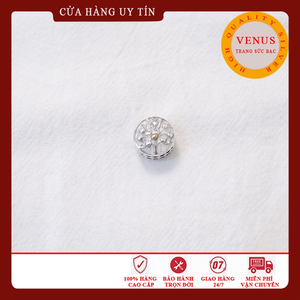 [Charm bạc 925 cao cấp] Charm trụ trắng hình cây in trái tim vàng- Mã sản phẩm VENUSTC