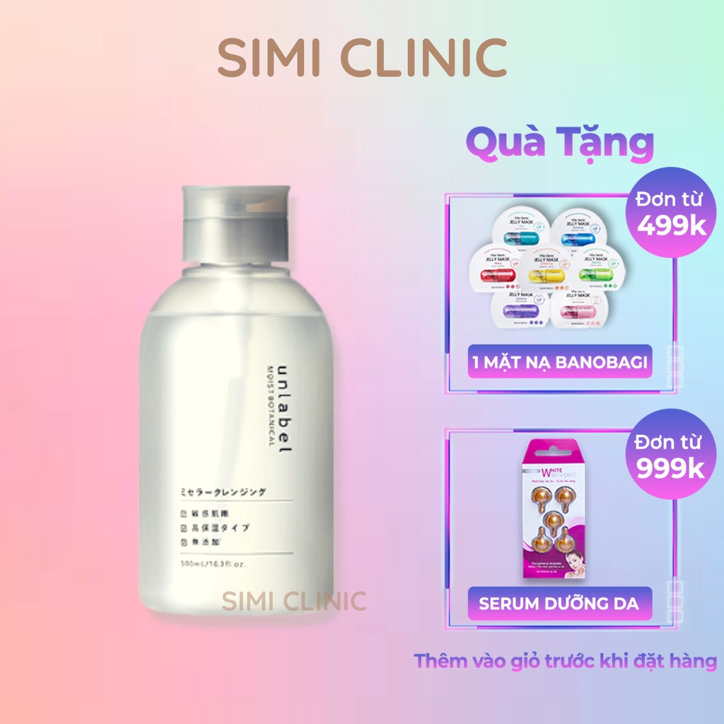 Nước tẩy trang cho da dầu mụn nhạy cảm không cồn Unlabel Nhật Bản sạch mắt môi trang điểm dịu nhẹ da khô micellar water