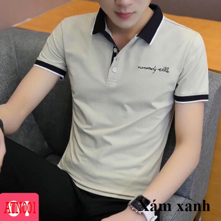 Áo thun nam có cổ bẻ tay ngắn thêu chữ ký nhiều màu vải mềm co giãn tốt -  ATN001
