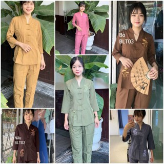 (BÀ LAI TIM) Bộ đồ lam đi chùa nữ chất katê - trang phục phật tử