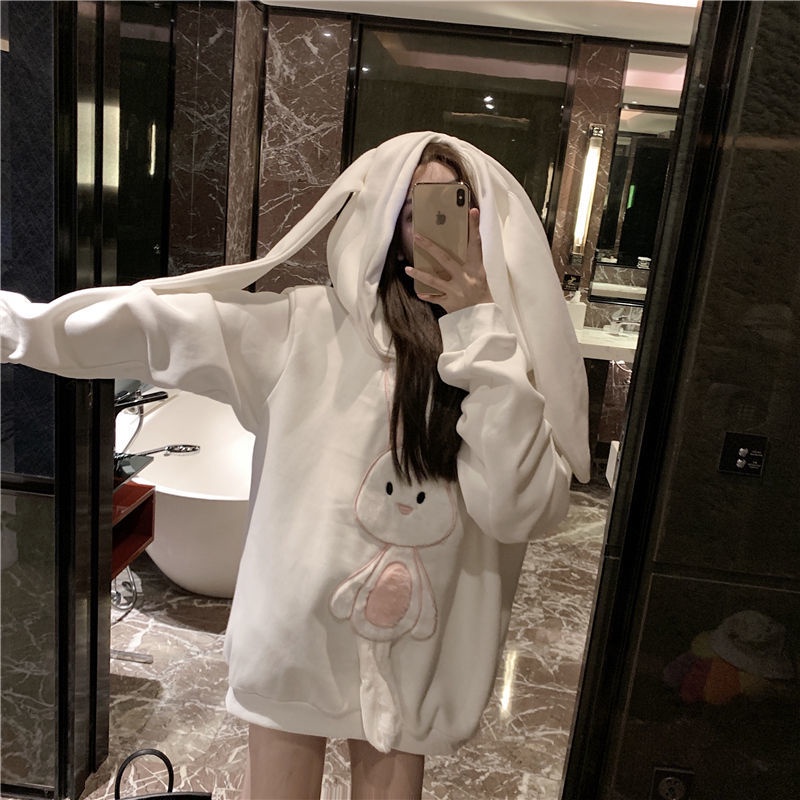 Áo hoodie JSC dáng rộng thêu kiểu tai thỏ dễ thương phong cách Hàn Quốc cho nữ
