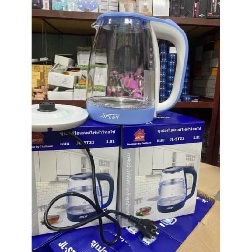 Ấm Siêu Tốc Thủy Tinh 1.8L Jiplai ST21 Công Suất 1500W Thiết Kế Hiện Đại Trong Suốt có đèn LED, màu giao ngẫu nhiên