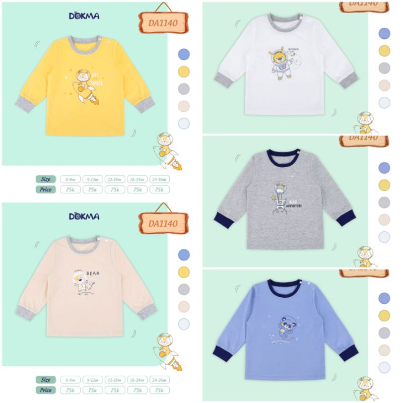 DA1844 - DA1140 Áo dài tay zaglan bé trai cotton mỏng Dokma