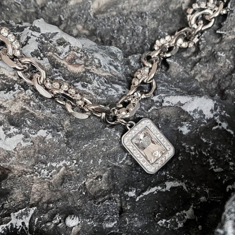 Vòng cổ Hai Lớp Đính Hạt Kim Cương Phong Cách Đường Phố