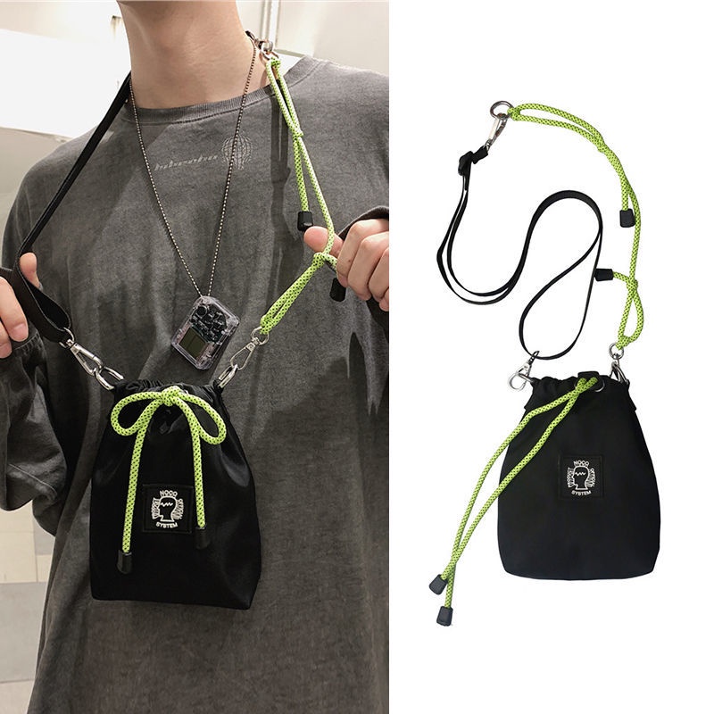 Túi Dây Rút Đeo Chéo Nhỏ Đựng Điện Thoại Màu Dạ Quang Phong Cách Hip Hop Cho Nam Và Nữ