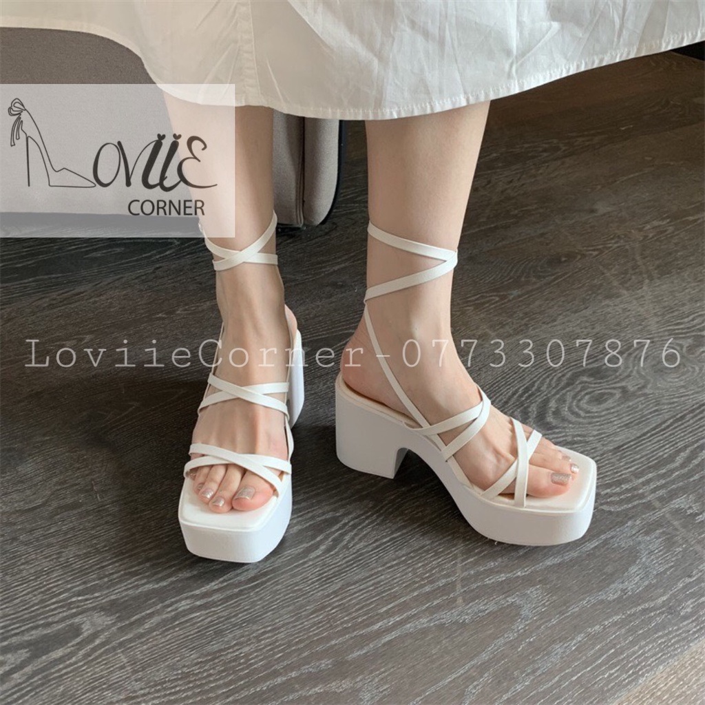 GIÀY CAO GÓT LOVIIECORNER - GIÀY NỮ QUAI MẢNH DÂY BUỘC  9 PHÂN - SANDAL ĐẾ ĐÚP XỎ NGÓN - GIÀY CHIẾN BINH NỮ - G220910