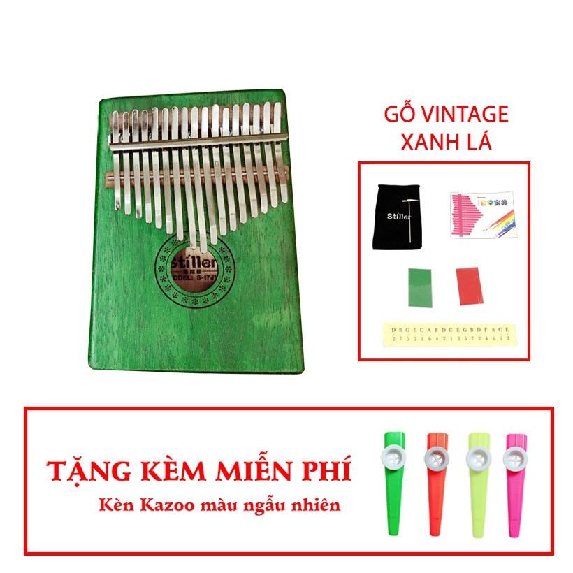 ( BIG SALE ) Đàn Kalimba 17 phím Stiller Gỗ Vintage xanh lá Tặng kèm kèn Dream Walker Limited Edition - HÀNG CÓ SẴN