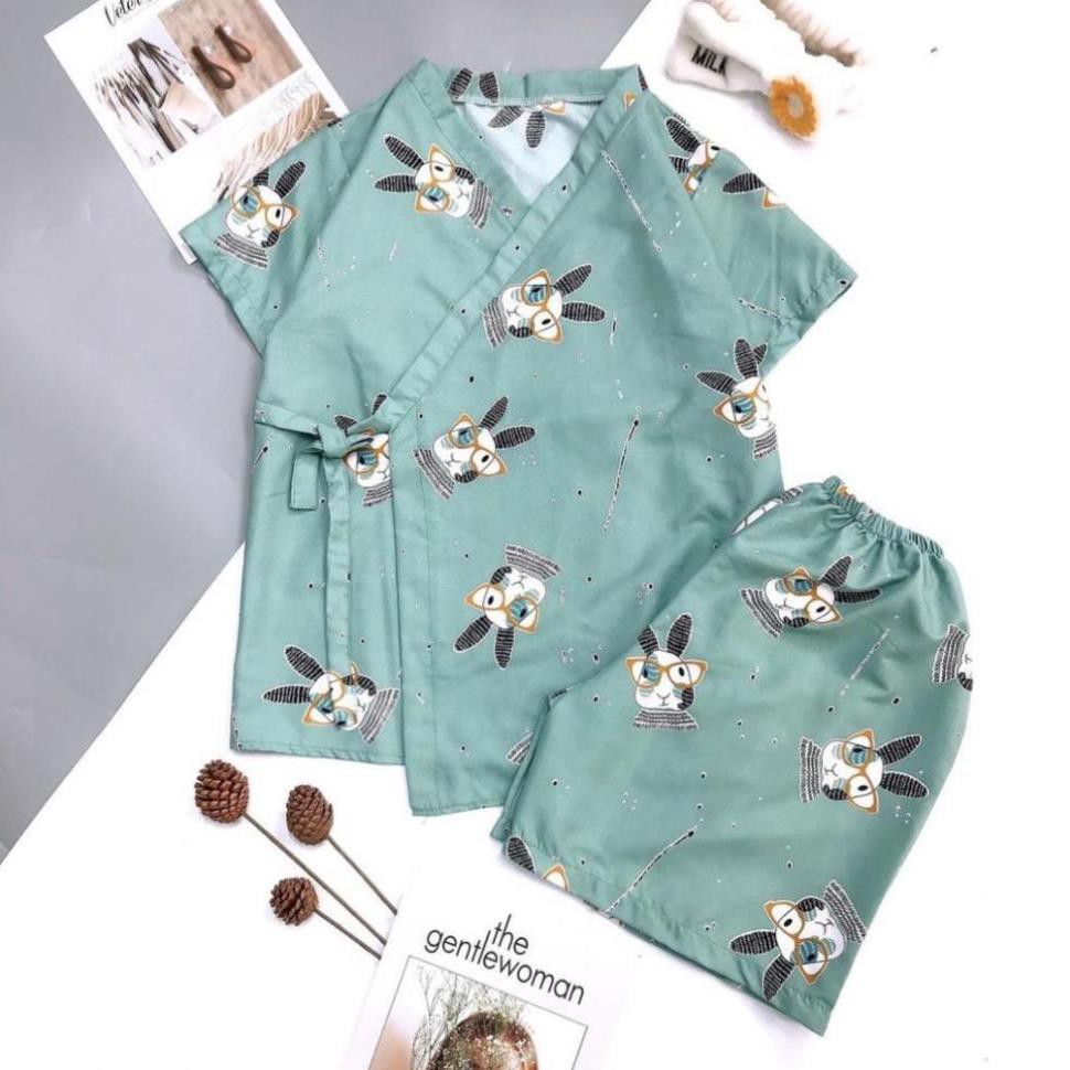 [RẺ VÔ ĐỊCH] Bộ Kimono Cộc Tay Nữ 🌸 Set pijama buộc nơ in hình cute, quần áo ngủ mặc ở nhà, mùa hè Ulzzang HOT 🌸 😘