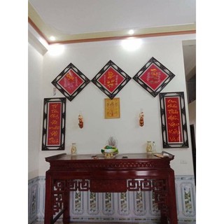 Tranh thêu Bộ câu đối đỏ và phúc lộc thọ Tranh thêu vi tính