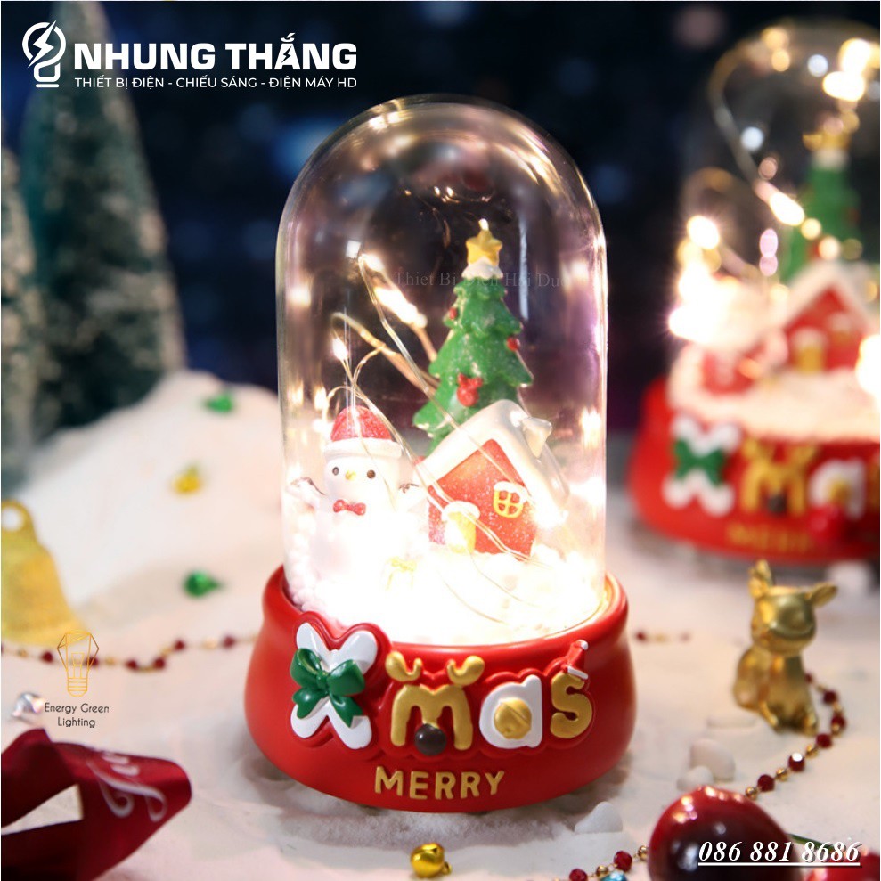 [Quà Tặng Giáng Sinh] Quả Cầu Tuyết Phát Nhạc Ông Già Noel Và Người Tuyết - Siêu Dễ Thương - Tặng Pin - Size To Nhất