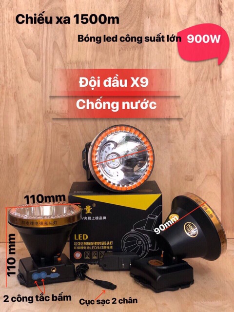 Đèn pin sạc đội đầu X9 9000 chống nước và các mã X5, X6, X8, X18
