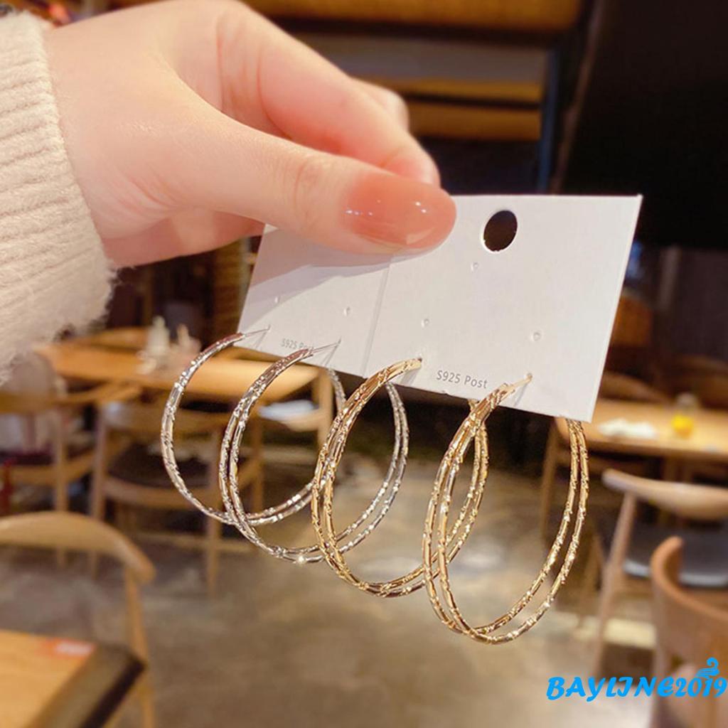 BAY-Khuyên tai hình tròn lớn màu trơn sáng bóng kích thước lớn cho nữ