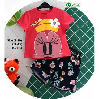 Bộ thun quần kaki bé gái Veco