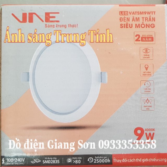 ĐÈN ÂM TRẦN ÁNH SÁNG TRUNG TÍNH VNE 9W PHI 90