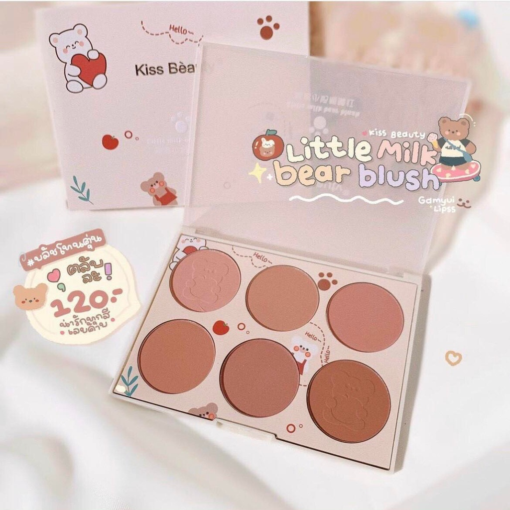 BẢNG PHẤN MÁ 6 Ô HỒNG TRÀ SỮA KISS BEAUTY LITTLE MILK BEAR BLUSH CHÍNH HÃNG - 11274