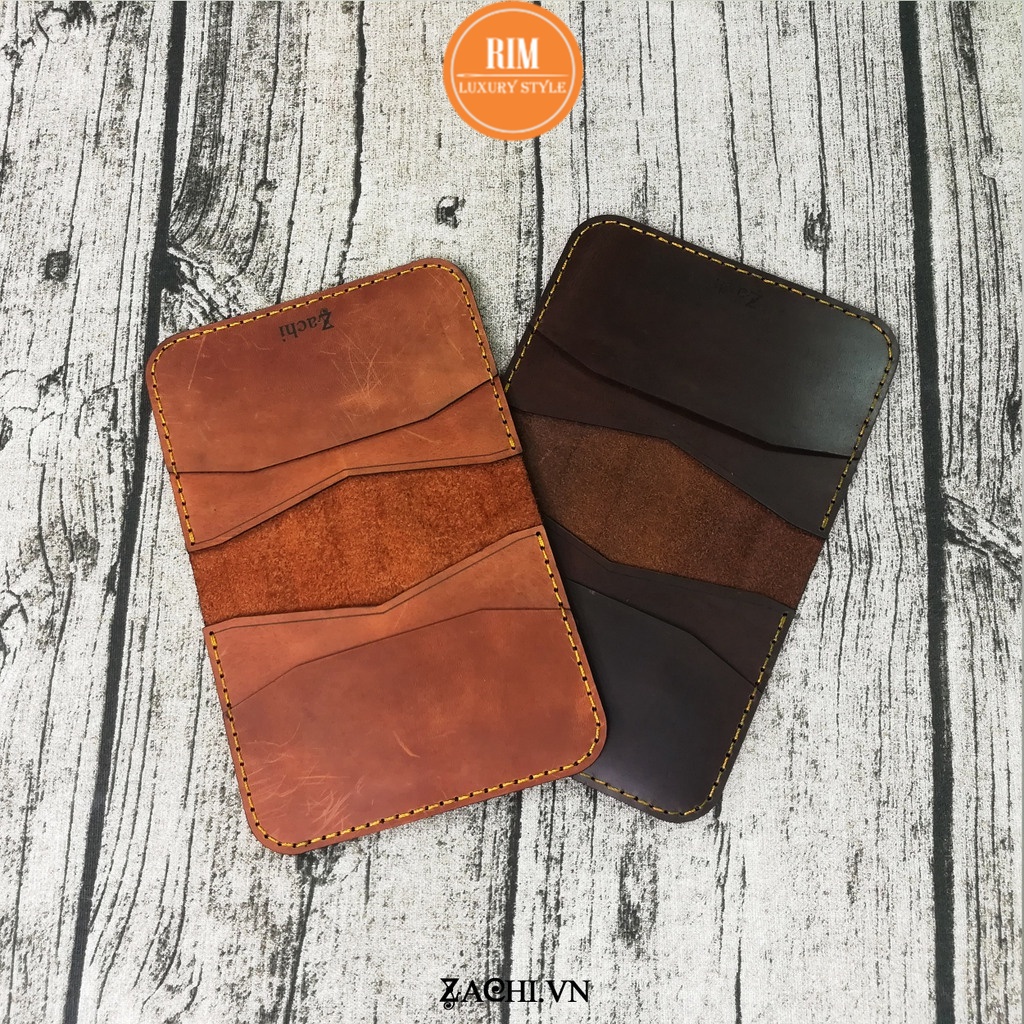 Bóp ví nam, ví nam mini đựng thẻ ATM, giấy tờ xe da bò handmade Màu Nâu đỏ/Nâu socola MN20 RIM