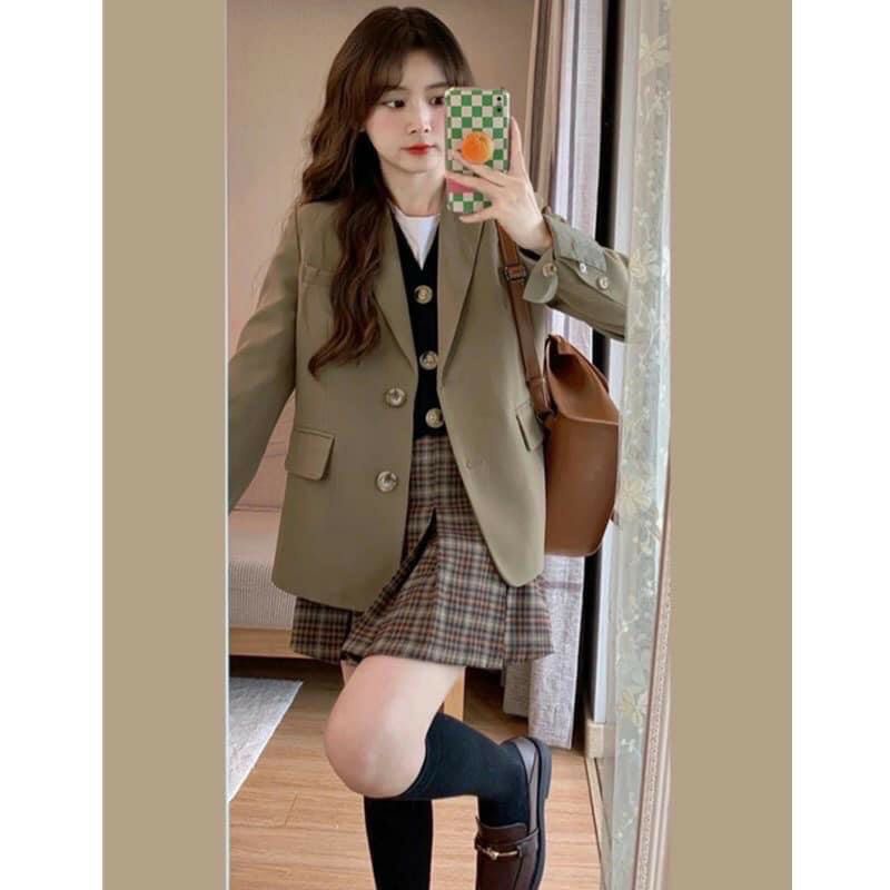 Áo khoác blazer kaki 2 lớp ZR màu nâu tây