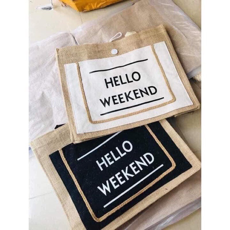 Túi cói đi biển mẫu mới hello weekend