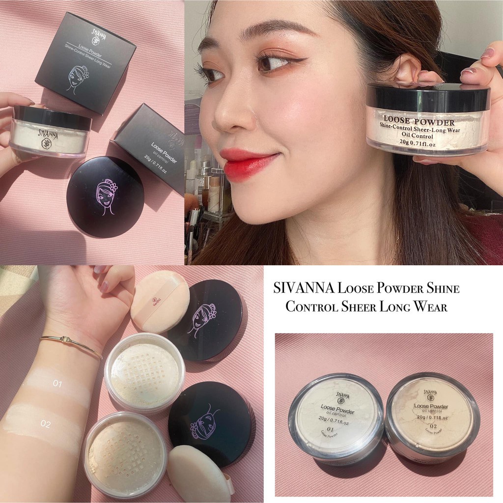 Phấn phủ Sivanna Loose Powder kiềm dầu mỏng nhẹ giúp da mịn lì tự nhiên Kèm bông tán