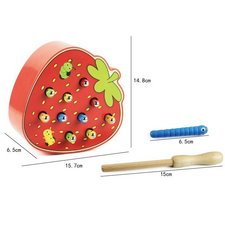 Đồ Chơi Bắt Sâu Bằng Gỗ, Trò Chơi Câu Cá Nam Châm Hình Trái Cây Ngộ Nghĩnh Giáo Dục Sớm, Rèn Luyện Tay Mắt Cho Bé!