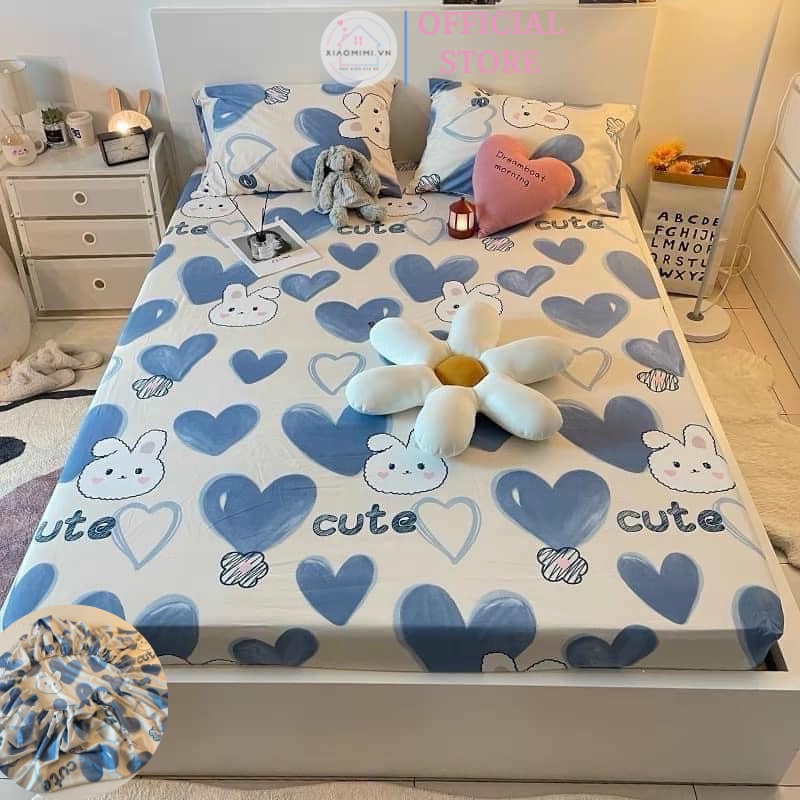 Bộ ga gối mẫu tim xanh cotton pony chất mềm mát mẫu mới hot 2022 Miibooshi PVN22737