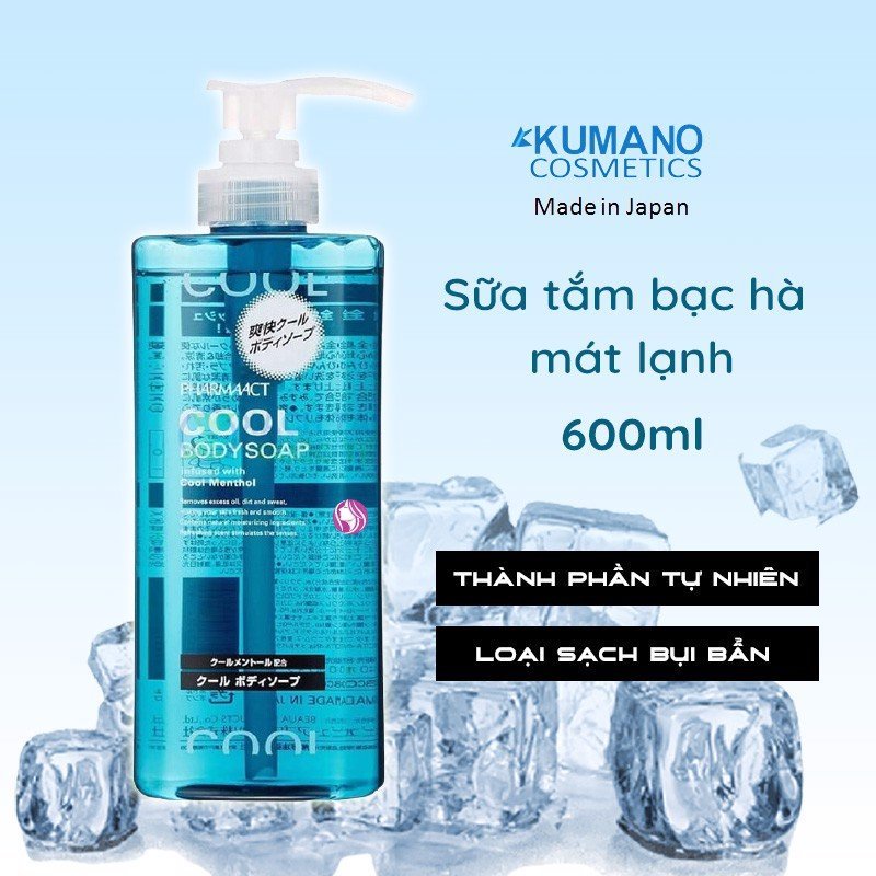 Sữa Tắm Nam PHARMAACT COOL Bạc Hà Mát Lạnh Cao Cấp 600ML Nhật Bản