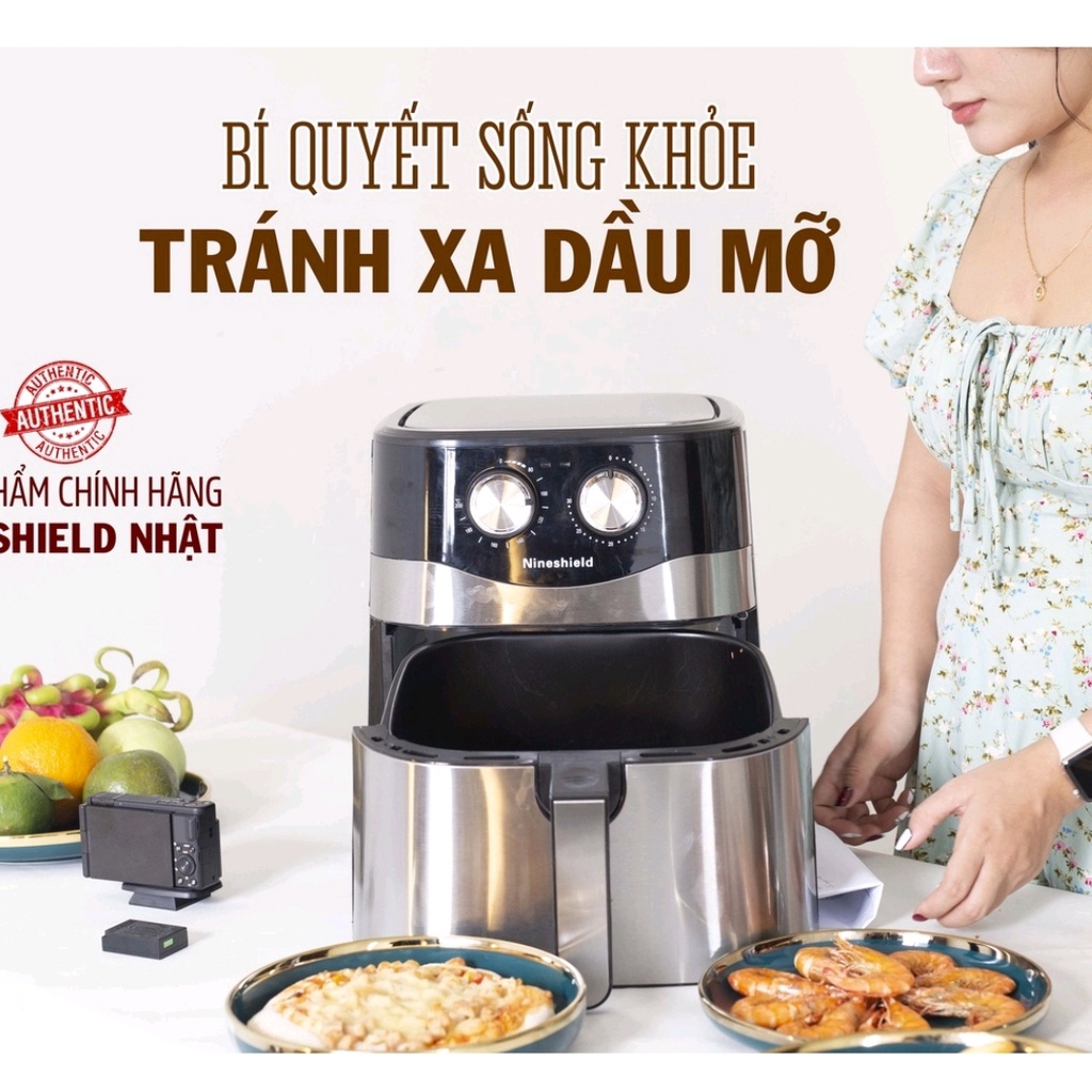 [ TẶNG GIẤY THẤM DẦU ]Nồi chiên không dầu  cơ NineShield 10.5L -  1500W , 6 chế độ chiên phù hợp mọi gia đình Việt