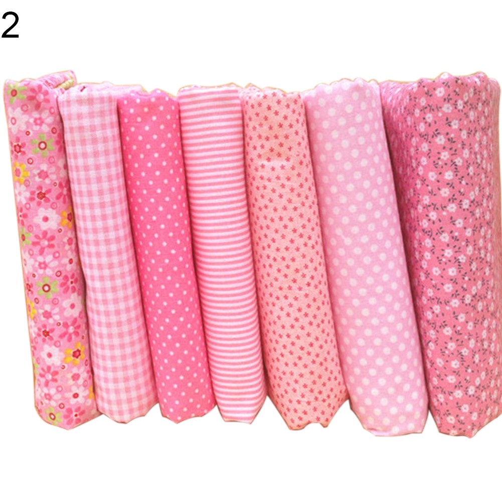 Bộ 7 tấm vải cotton họa tiết hoa/kẻ sọc dùng làm phụ kiện thủ công
