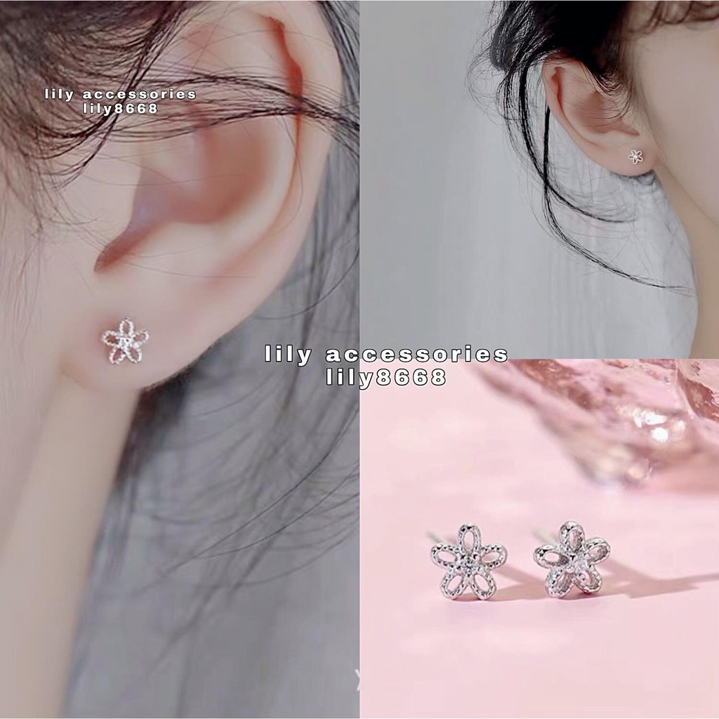 Flower Earring bông tai khuyên tai titan hoa đá không gỉ không đen không dị ứng