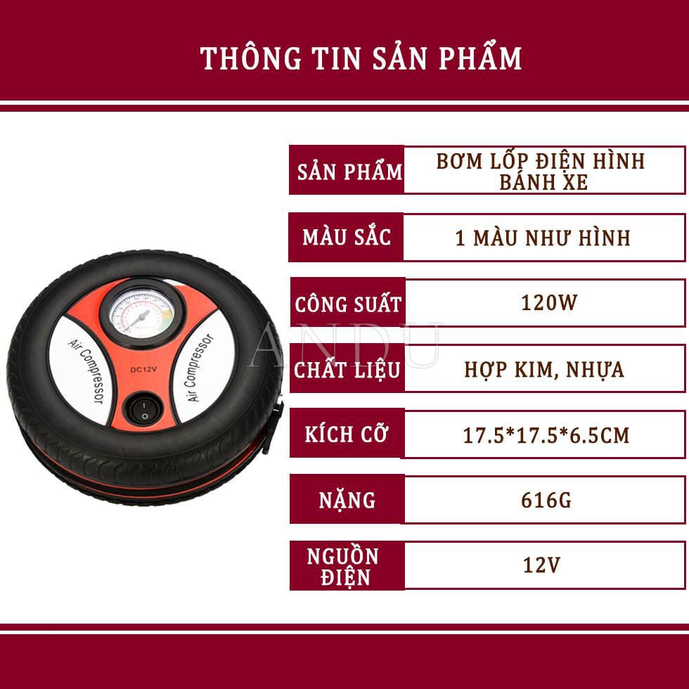 Bơm Lốp Điện Hình Bánh Xe Đa Năng 12V Mang Đi Tiện Dụng