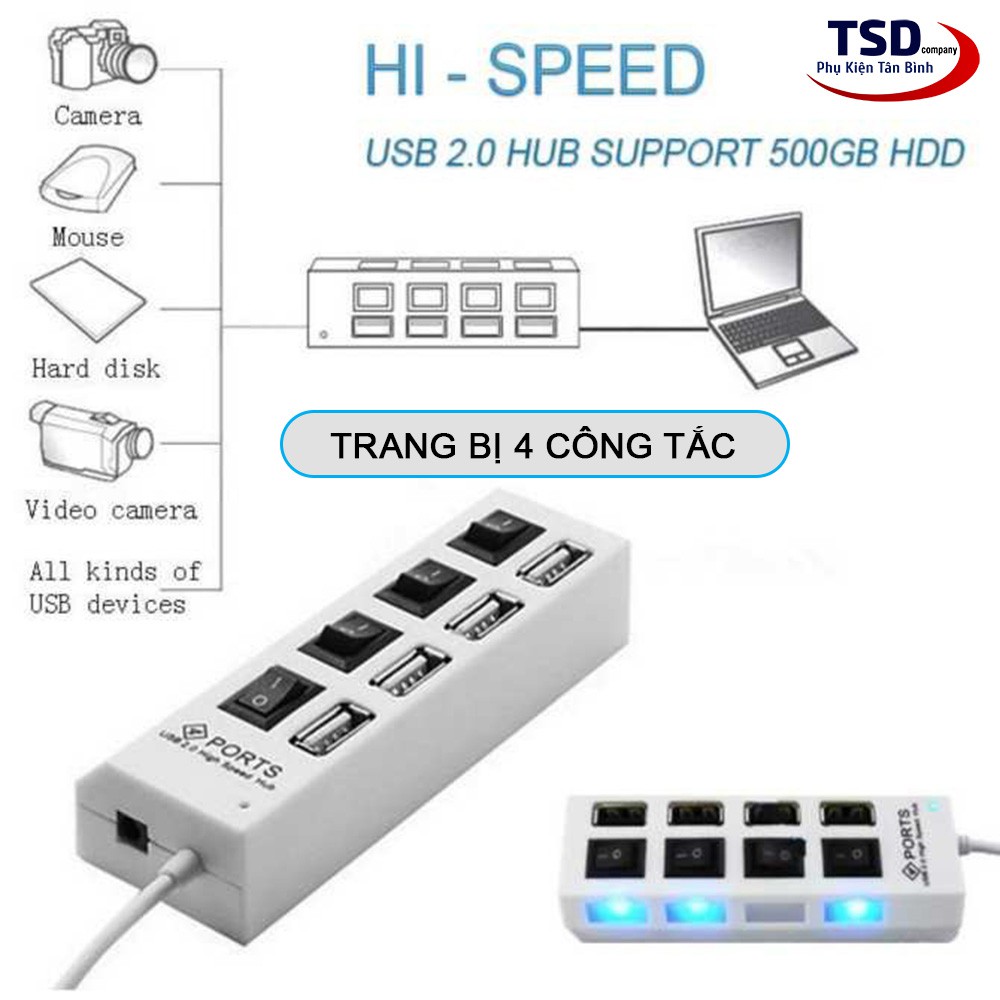 Hub USB 4 port (2.0) - Có Công Tắc Và Có Đèn Led- Tốc Độ Cao - Tiện Dụng Và Chất Lượng | WebRaoVat - webraovat.net.vn