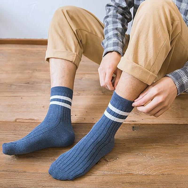 Roselife Stripe Mid-Calf Cotton Autumn Ankle Sports Socks for Men Casual Style