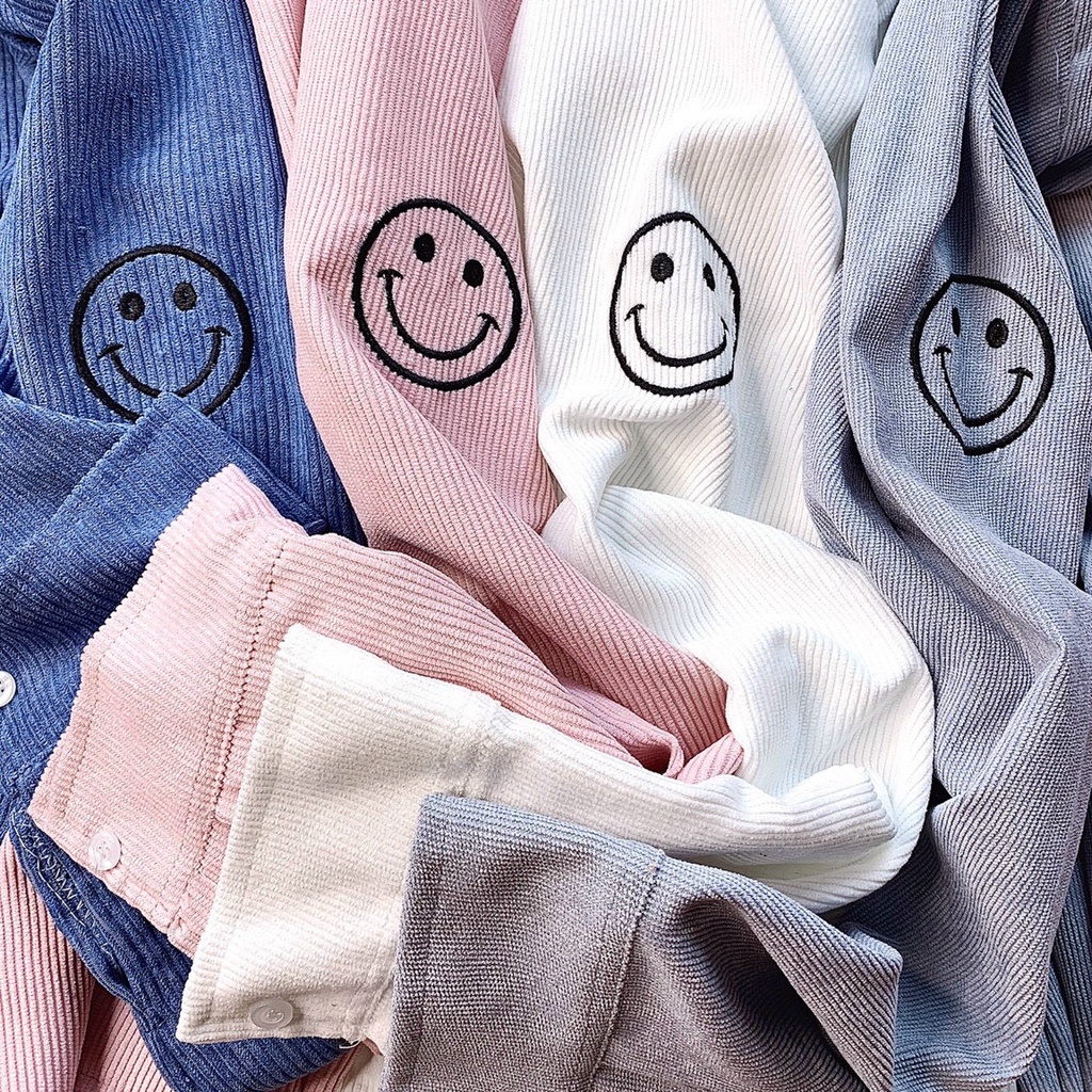Áo Sơ Mi Mặt Cười NHUNG GÂM TĂM Oversize Form Rộng Unisex Nam Nữ Phong Cách Hàn Quốc Ulzzang KUN