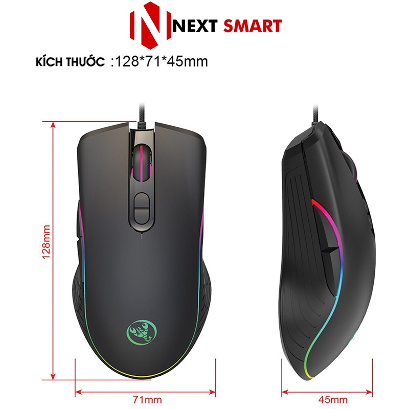 Chuột gaming led rgb NEXT SMART HSXJ A867RGB 6400dpi Con lăn nhẹ siêu bền dành cho game thủ