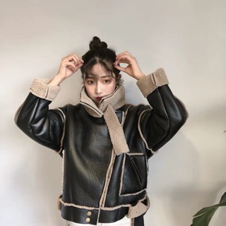 Áo khoác da lót lông cừu ulzzang