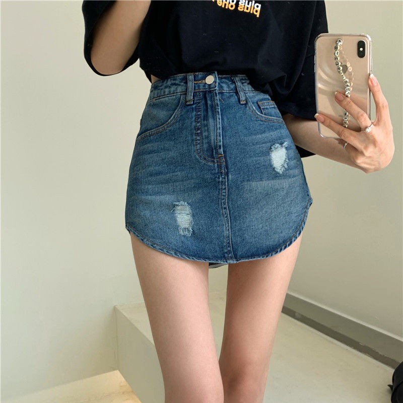 Chân váy denim dài ngang hông lưng cao thời trang mùa hè 2021