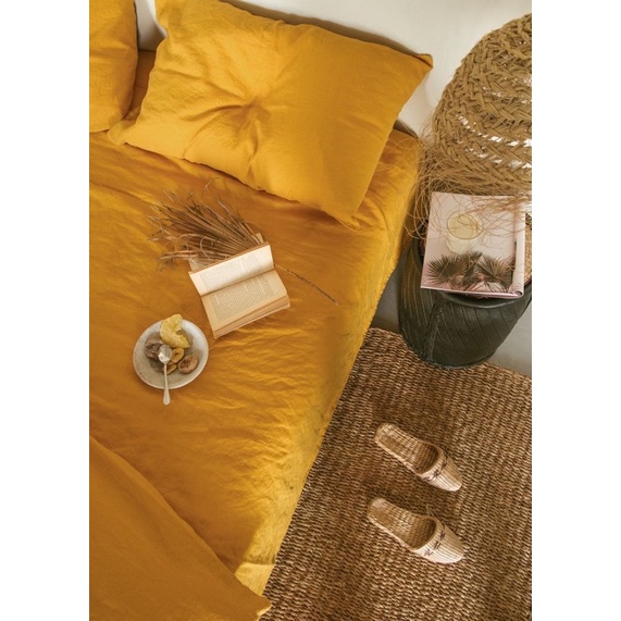 Set ga trải linen tưng premium màu vàng hoa cúc