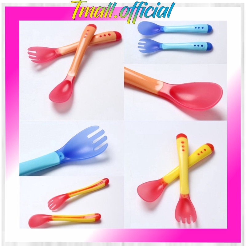 Muỗng / Nĩa Silicone Cảm Biến Nhiệt Độ An Toàn Dành Cho Trẻ R577