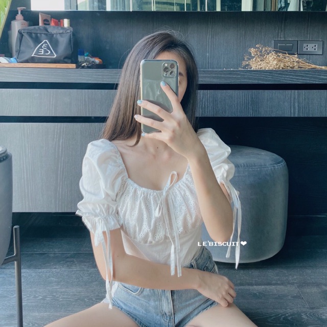 : Restock19 June ️ Crop Top có tay áo búp bê Cà vạt nơ Mini (Hỏi trước khi đặt hàng)
