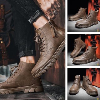 Boots Nam, Giày Cao Cổ Nam Phong Cách Hàn Quốc - Giày Da Bò Thật Cao Cấp  - Tặng Kèm Tất Khử Mùi - Bảo Hành Lỗi 1 Đổi 1