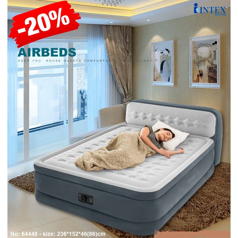Giường hơi đôi tự phồng công nghệ mới có đầu giường 1m52 INTEX 64448