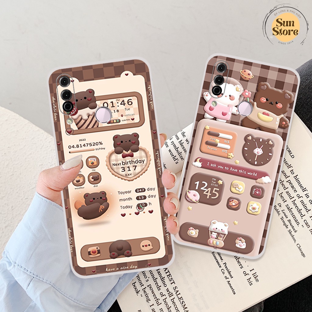 Ốp lưng Vsmart Joy 3 hoạ tiết 3D nền kẻ caro, gấu đáng yêu viền dẻo