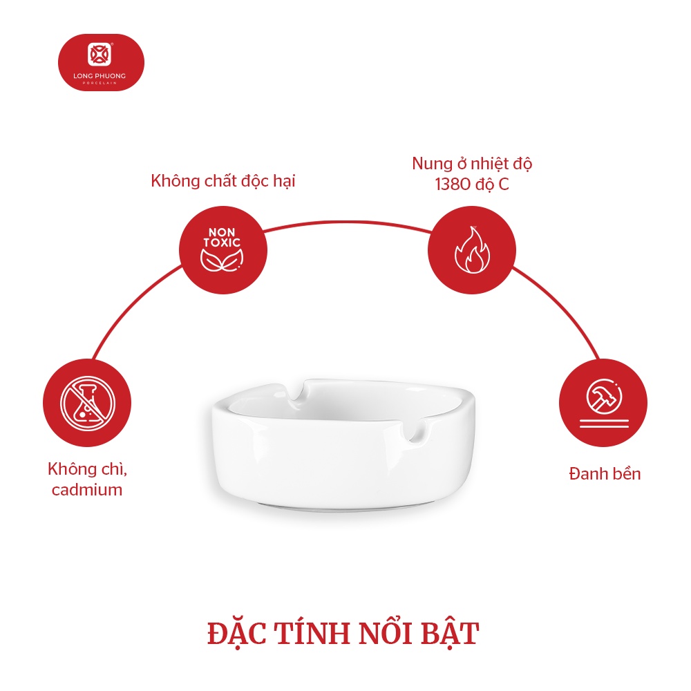 Gạt tàn thuốc lá bằng sứ dáng vuông - Sứ Long Phương