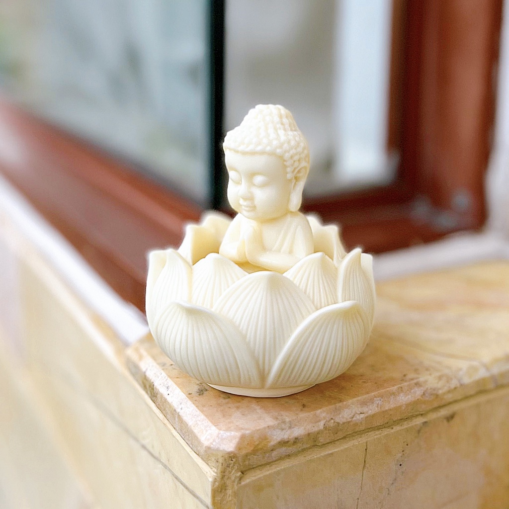 Tượng phật Thích ca trắng ngà đế sen phong thủy