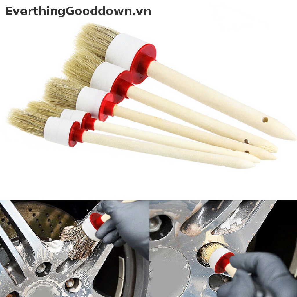 Everthinggooddown Bàn Chải Lông Mềm Cán Gỗ Vệ Sinh Nội Thất Xe Hơi