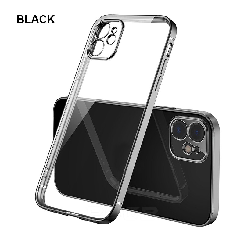 Ốp lưng TPU mềm trong suốt khổ vuông cạnh viền mạ màu cho compatible for iPhone 11 Pro Max SE 2020 X XR XS Max 6 6S 7 8 Plus