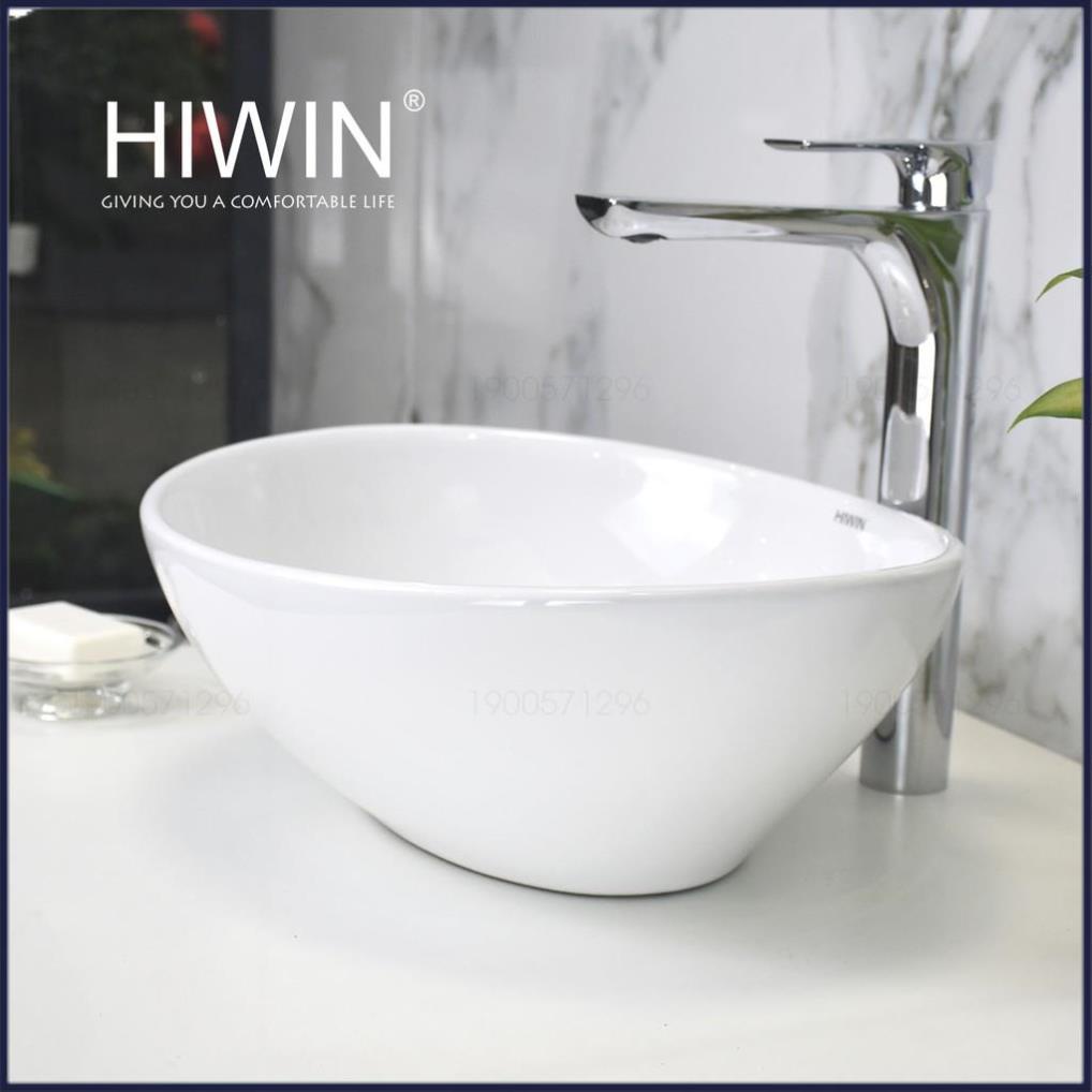 Chậu rửa mặt lavabo sứ cao cấp đặt bàn màu trắng dáng elip độc đáo HIWIN LP-8020