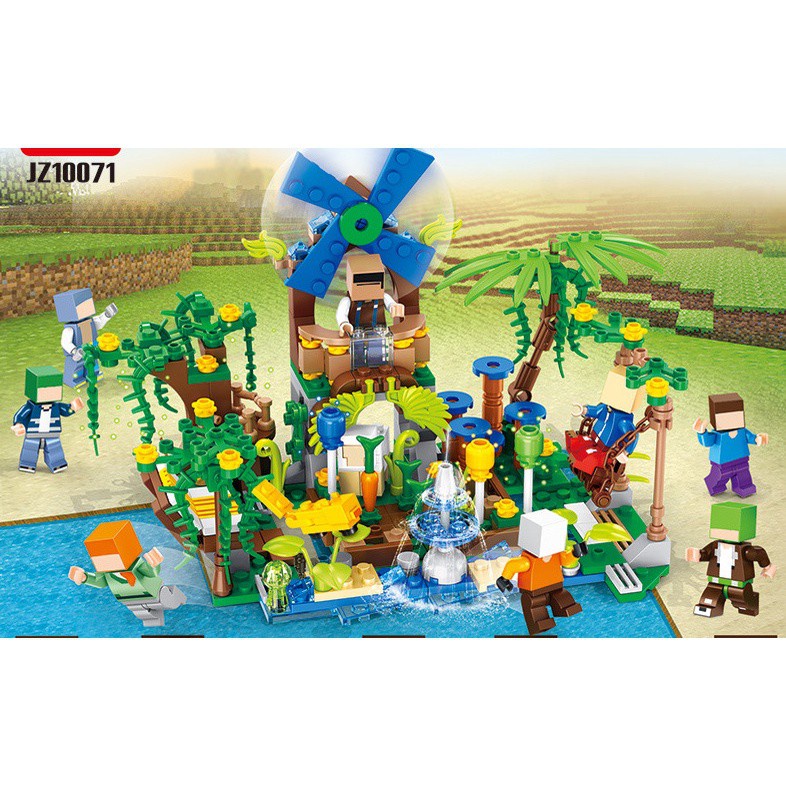 Đồ chơi lắp ráp, mô hình phối cảnh trong rừng, khu vườn theo phong cách minecraft